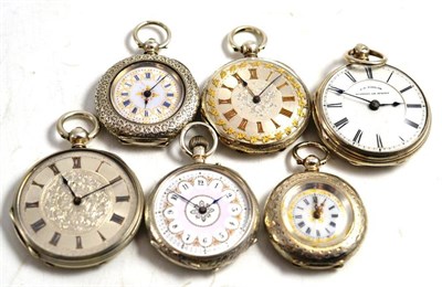 Lot 122 - Six lady's fob watches (including two hallmarked silver)