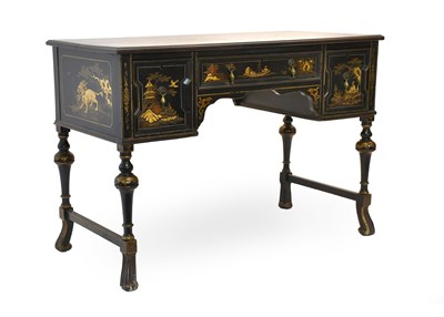 Lot 406 - A Chinoiserie Decorated and Ebonised Kneehole...