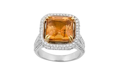 Lot 2219 - A Citrine and Diamond Ring the square...