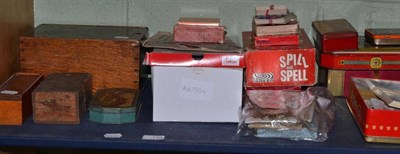 Lot 139 - Postcards, Royal memorabilia, tins, games etc (on one shelf)