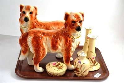 Lot 156 - Pair of Staffordshire dogs and a dressing table set