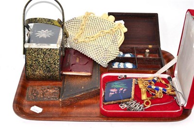 Lot 160 - A Gucci gilt metal and enamel belt, a plastic handbag, a compact, manicure set, Limoges...