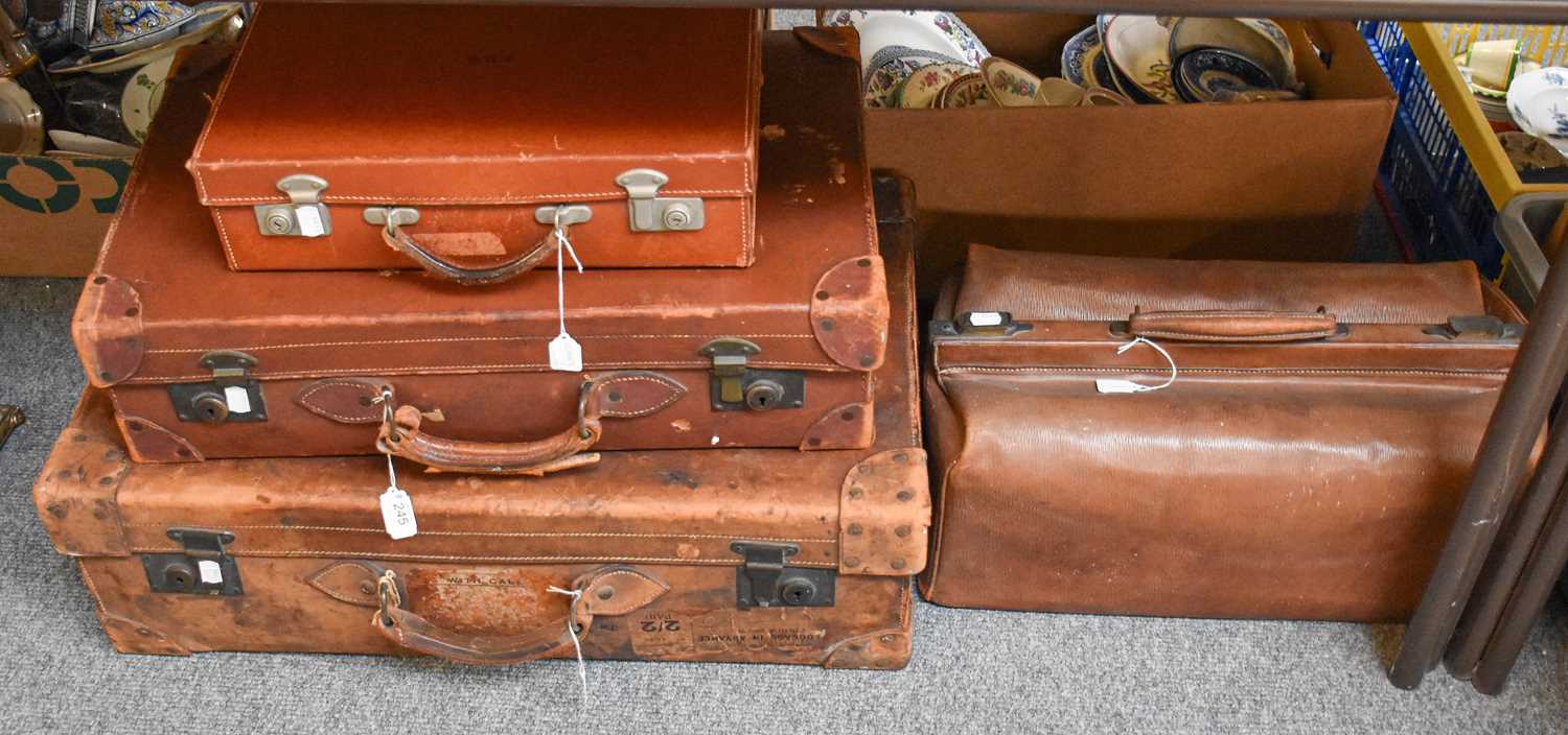 Lot 245 - Early 20th Century Leather Luggage: comprising...