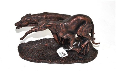 Lot 165 - Bronzed resin group of two greyhounds