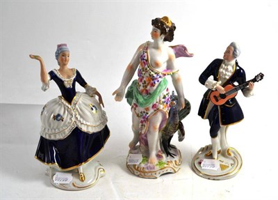 Lot 166 - Pair of Royal Dux figures and a porcelain figure in 18th century style