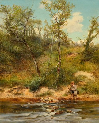 Lot 1039 - David Bates (1840-1921) "Fishing for Trout"...