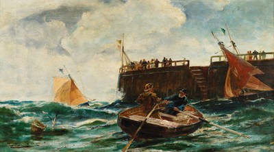 Lot 1030 - Edwin Ellis (1841-1895) Fishing boats off a...