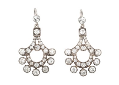 Lot 2288 - A Pair of Diamond Drop Earrings of chandelier...