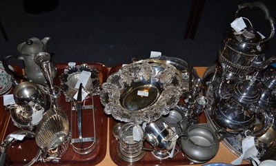 Lot 188 - A collection of silver and silver plate including a spirit kettle and stand, cruets, salts,...