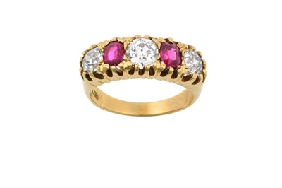 Lot 2203 - A Ruby and Diamond Five Stone Ring two cushion...