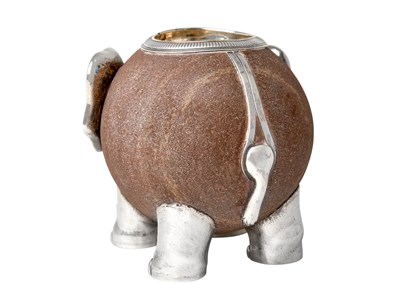 Lot 2078 - A Russian Gem-Set Silver-Mounted Sandstone Match-Holder in the Form of an Elephant