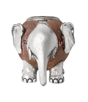 Lot 2078 - A Russian Gem-Set Silver-Mounted Sandstone Match-Holder in the Form of an Elephant