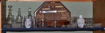 Lot 238 - Oak cased canteen of flatware and a quantity of glass including three decanters, pair of knife...