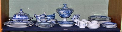 Lot 239 - 18th century Chinese export meat plate, Chinese plate, English blue and white pottery etc (on a...