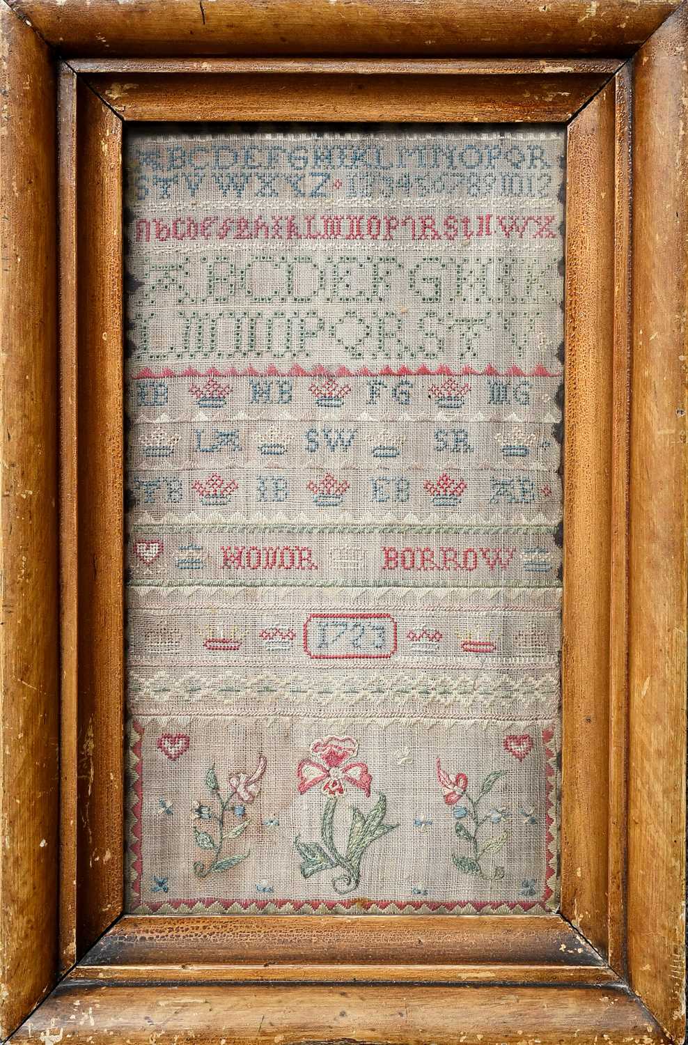 Lot 2072 - Wool Work Alphabet Band Sampler Worked by