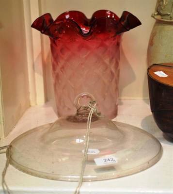 Lot 242 - Cranberry glass shade and hanging glass smoker shade (2)