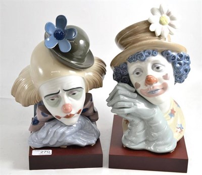 Lot 270 - Two Lladro busts, 'Melancholy', Ref No. 05542 and 'Clowns Head Bowler Hat' (Pensive Clown), Ref No.