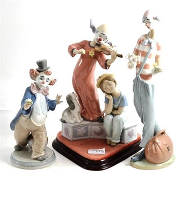 Lot 273 - Three Lladro clown groups; 'For a Smile' 010.06937 (boxed), 'Music for a Dream' (with base and box)