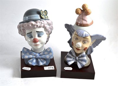 Lot 274 - Two Lladro busts, 'Reflecting', Ref No. 5.612, and 'Sad Clown', Ref No. 5.611, both with bases...