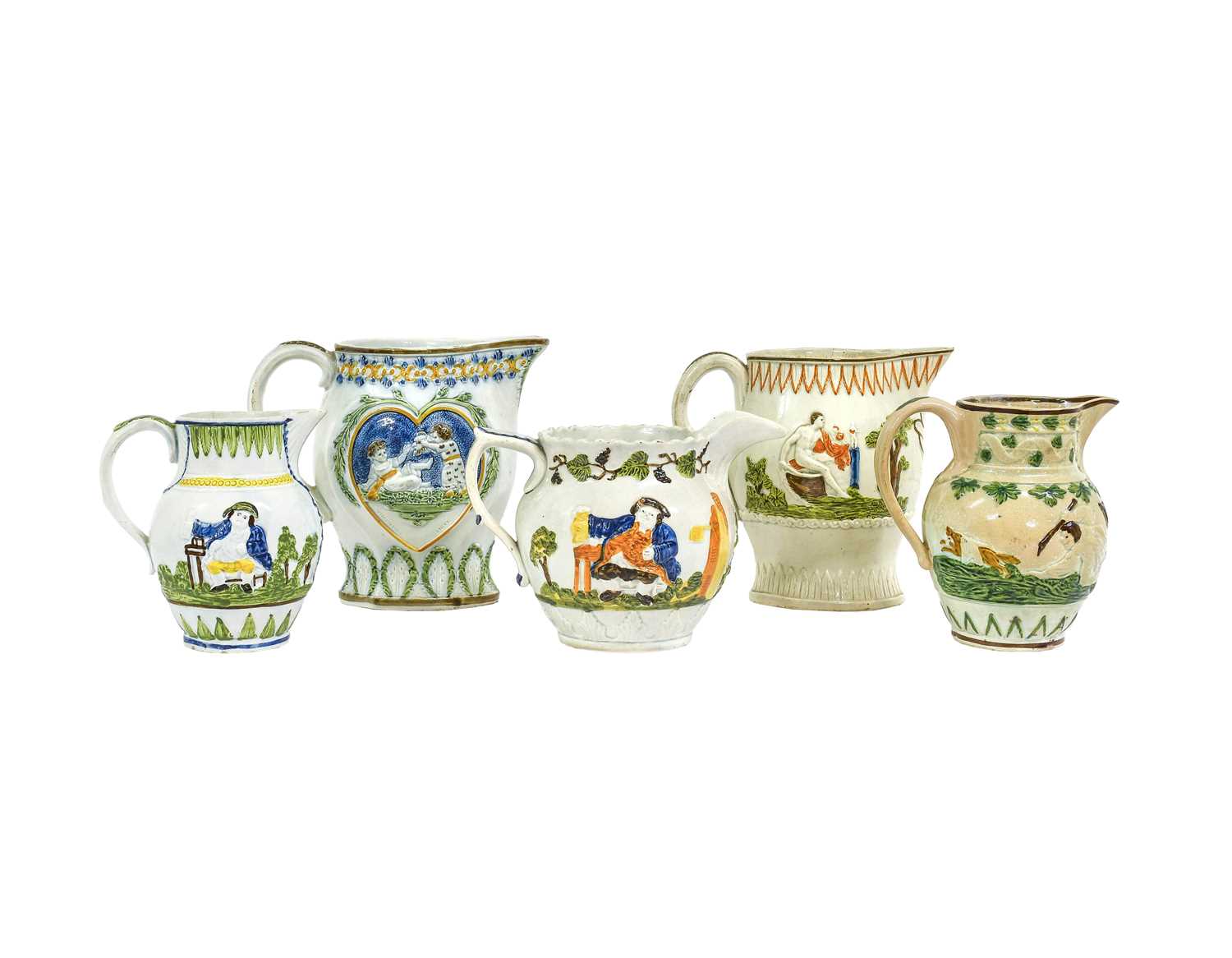 Lot 258 - A Prattware Jug, circa 1800, moulded with...