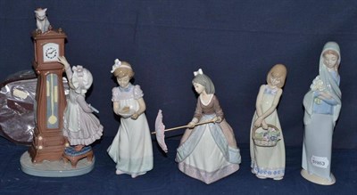 Lot 291 - Five Lladro figures; 'Bedtime' 5347, 'Jolie' 5210, 'Happy Birthday' 5429, 'Girl with Flowers'...