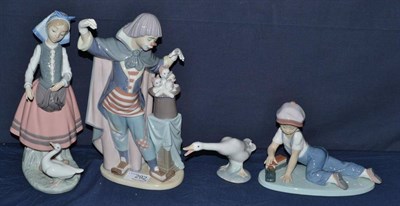 Lot 292 - Four Lladro groups; 'All Aboard' 07619, 'Circus Magic' 05892, 'Little Duck' 04551 and 'Josephea...