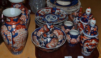 Lot 303 - A group of Japanese Imari including vases, a bowl and plates