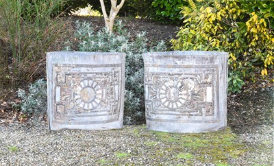 Lot 418 - A Pair of Cylindrical Lead Planters, modern,...