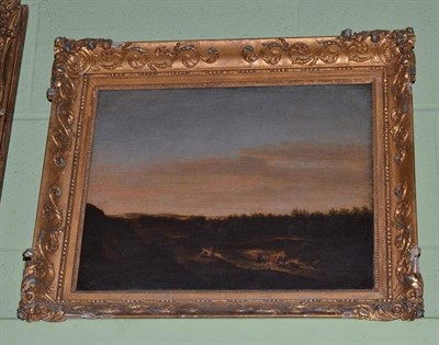 Lot 320 - Continental School (Late 18th century) figures driving cattle, oil on panel, 36cm by 45cm