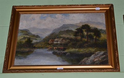 Lot 323 - William Langley (1852-1922) Highland Cattle Watering, signed, oil on canvas, 39cm by 60cm