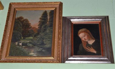 Lot 327 - Portrait of The Madonna in the Italian Renaissance Style, oil on canvas, together with a...