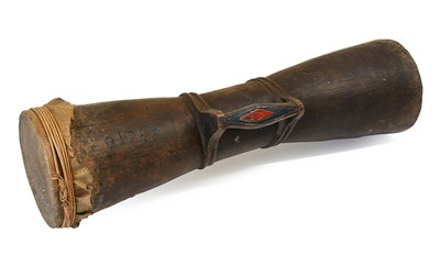 Lot 343 - An Africa Zebra Skin Covered Drum, with wood...