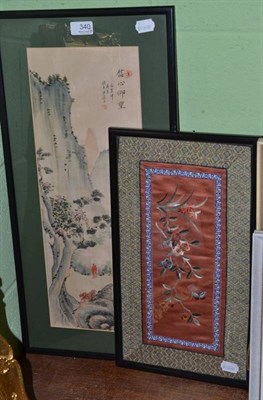 Lot 340 - A Chinese silk panel and a Chinese watercolour