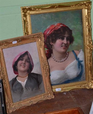 Lot 341 - Italian School (20th century) Two portraits of Young Gypsy Girls, signed Visba?, oil on canvas