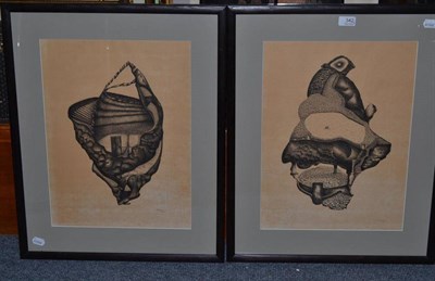 Lot 342 - Alicia Vejarano, pair of abstract pencil drawings, signed and dated, 48cm by 35cm (2)