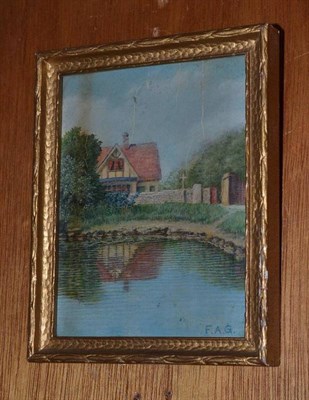 Lot 348 - F A Goddard, 'No. 2 The Post Office, Middleton on Sea' with pond in foreground, watercolour