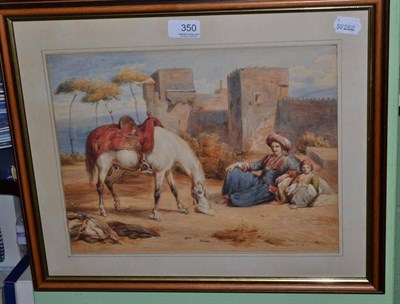 Lot 350 - Attributed to Alexandre Gabriel Decamps (1803-1860) Arab, Child and Horse, watercolour