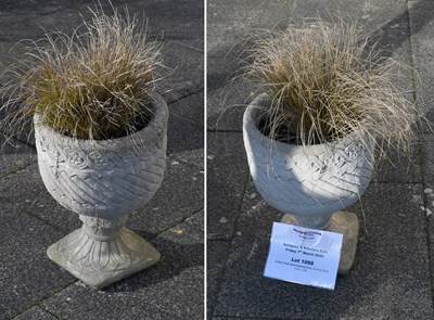 Lot 1088 - A Pair of York Stone Pedestal Urns, 35cm by 50cm