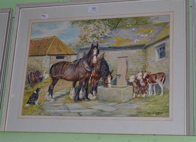 Lot 363 - Dorothy Margaret (1900-1992) and Elizabeth Mary Alderson (1900-1988) farmyard with shire horses...