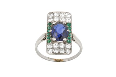 Lot 2097 - An Art Deco Platinum Sapphire, Emerald and...