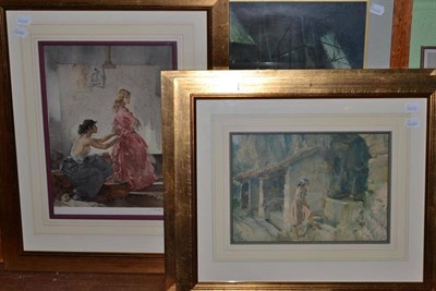 Lot 374 - After Sir William Russell Flint 'Two Models', signed print, two other Flint prints and a print...