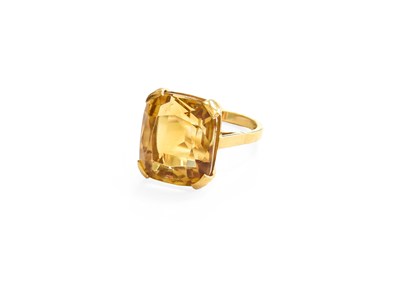 Lot 438 - A Citrine Ring, the cushion cut citrine in a...