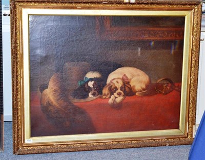 Lot 378 - After Sir Edwin Landseer (19th Century) Two King Charles Spaniels at Rest, oil on canvas, 69cm...