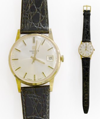 Lot 435 - A 9 Carat Gold Calendar Centre Seconds Tissot...