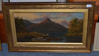 Lot 387 - British School (Late 19th century) Fishermen in a Highland Landscape, oil on panel, 28cm by 59cm