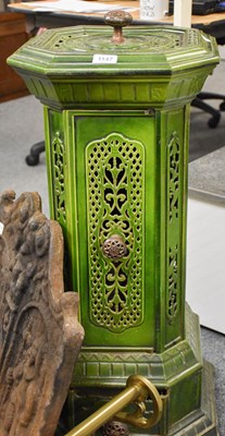 Lot 1146 - A French Green Enamelled Stove, 42cm square by...