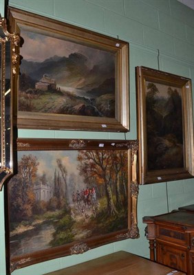 Lot 394 - English School (20th century) Huntsman and hounds beside a wood, indistinctly signed, oil on...