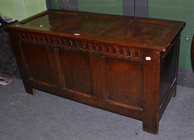 Lot 408 - 18th century carved oak coffer