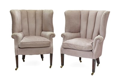 Lot 371 - A Pair of George III-Style Wing-Back Armchairs,...