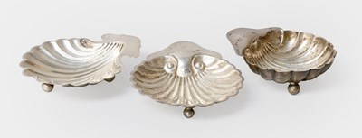 Lot 144 - Three Differing Silver Shell-Shaped Dishes,...